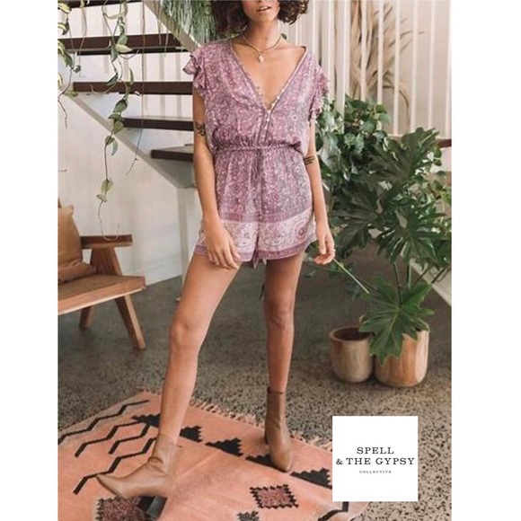 Spell Dahlia Playsuit in Mulberry - Picture 2 of 14